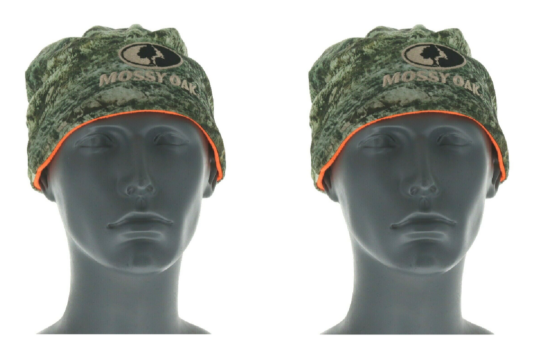 Outdoor Cap Reversible Mossy Oak Beanie Stocking Cap Camouflage Hunter's Orange ~ 2-Pack