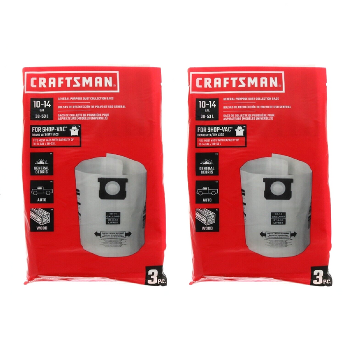 Craftsman #CMXZVBE38768 General Purpose Dust Collection Bags 10-14 Gal 3 Bags ~ 2-Pack