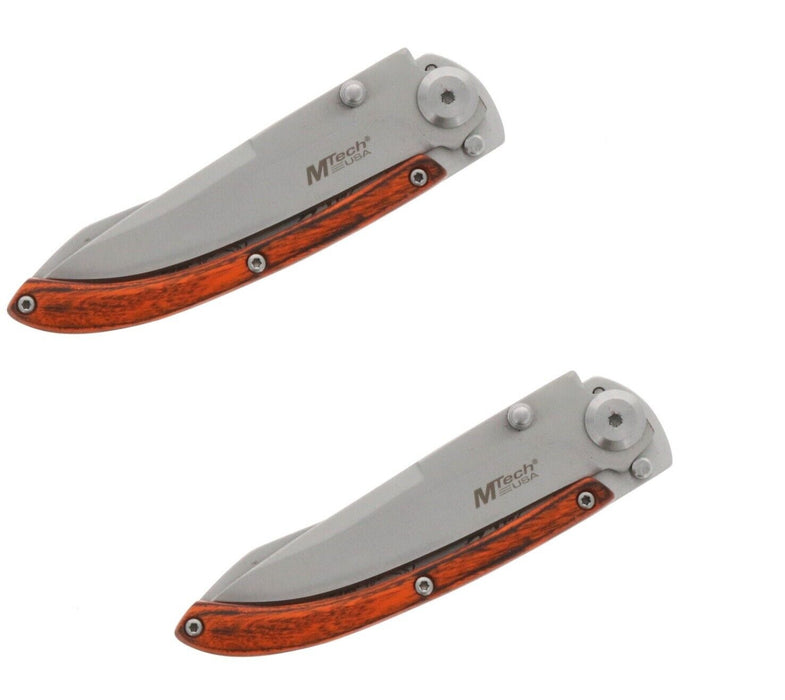 Mtech #MT-1151PDR Folding Drop Point Pocket Knife 3.25" Blade Wood Handle ~ 2-Pack