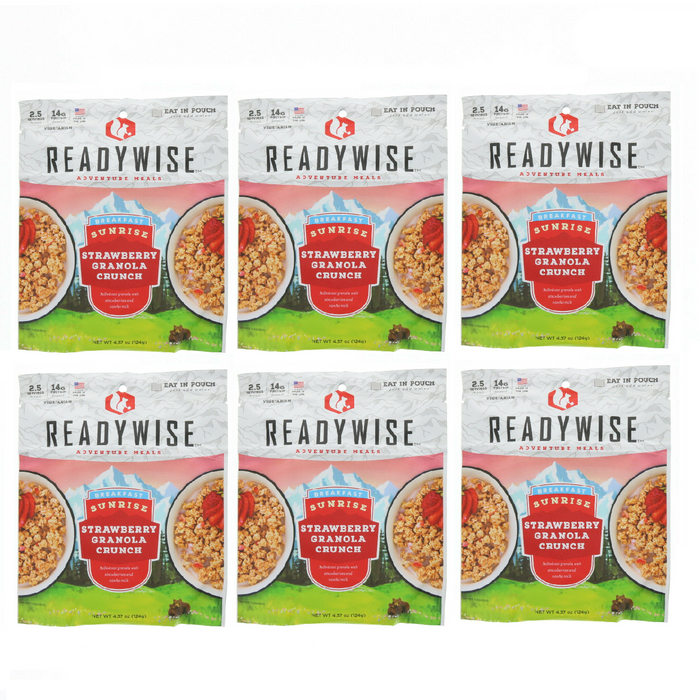 Ready Wise #03-907 Strawberry Granola Crunch With Milk 4.4oz Camping/Emergency Freeze-Dried Pouches ~ 6-Pack