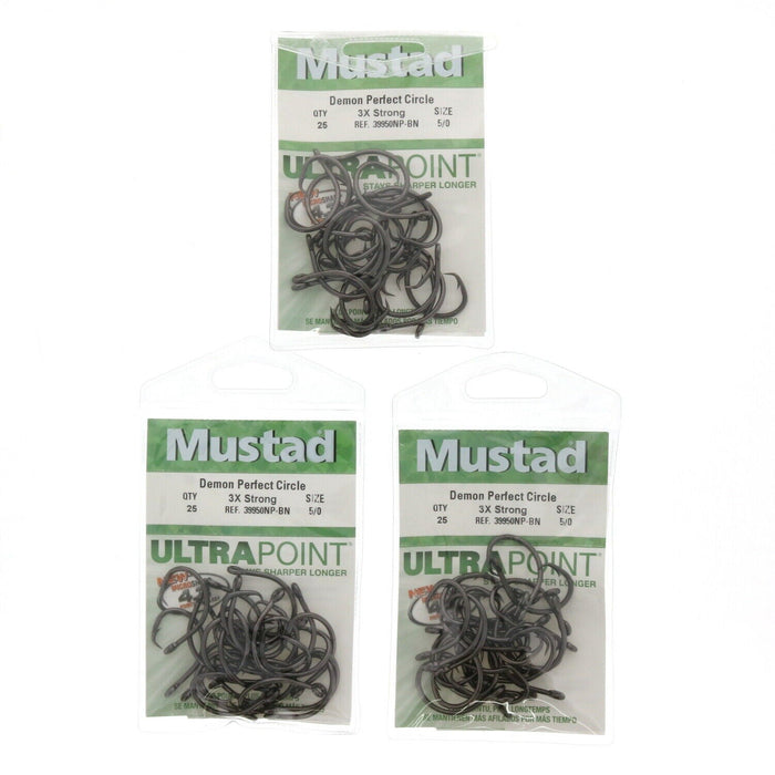 Mustad #39950NP-BN Demon Perfect Circle Hooks 5/0 QTY 25 ~ 3-Pack ~ 75 Hooks Total