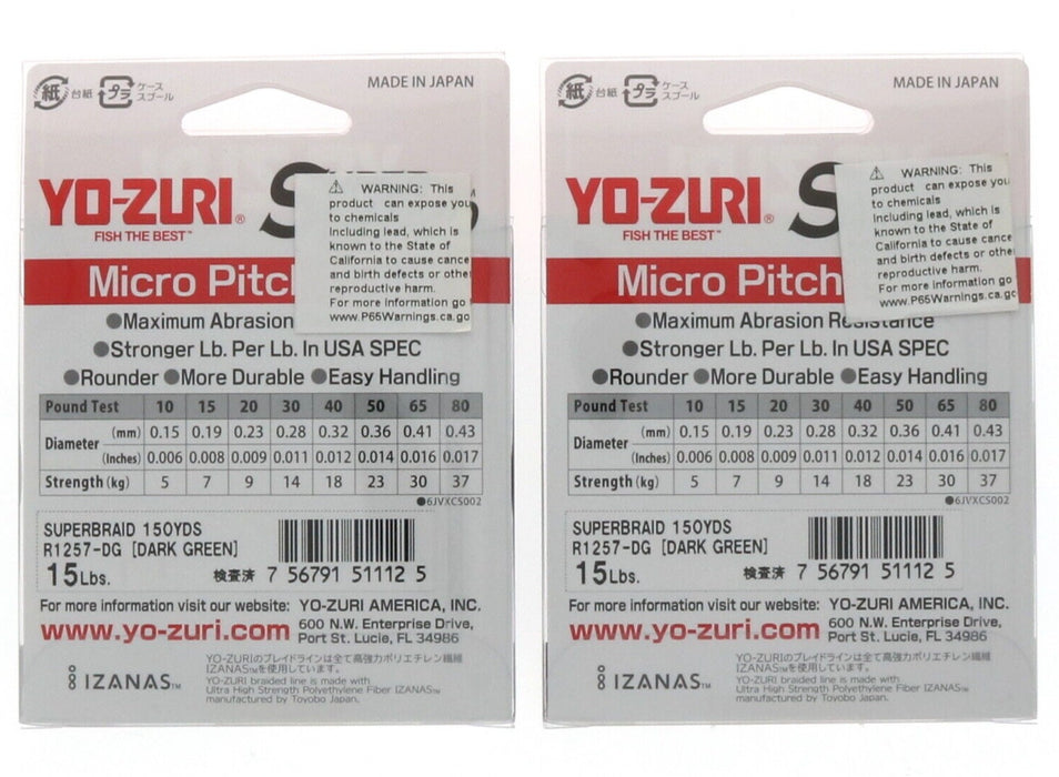 Yo-Zuri #R1257-DG Super Braid 15lbs 150 Yards Dark Green ~ 2-Pack