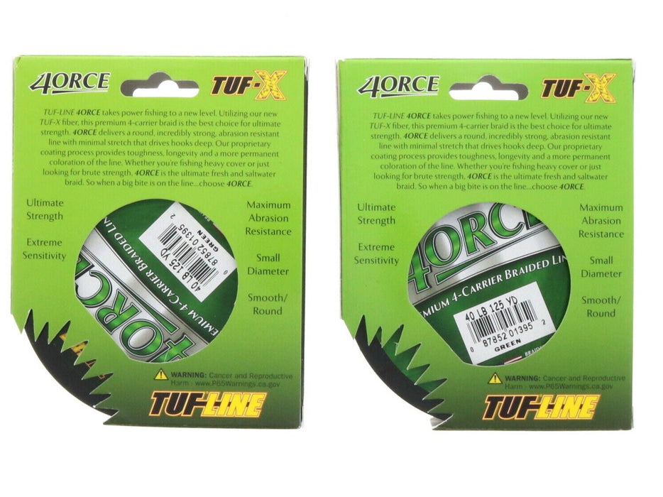 Tuf-Line #40lb-125yd 4orce Braided Fishing Line 40lbs 125yds Green ~ 2-Pack