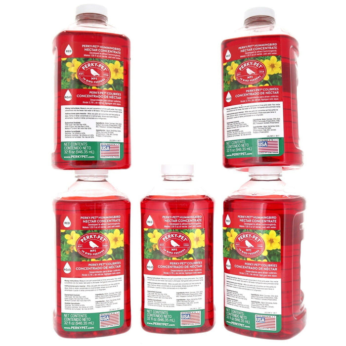 Perky Pet Hummingbird Food Nectar Concentrate Red 32oz ~ 5-Pack ~ 160 Fluid Ounces Total