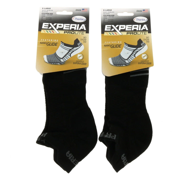 Thorlos #XPTU14 Experia No Show Ankle Athletic Socks Black XL ~ 2-Pack