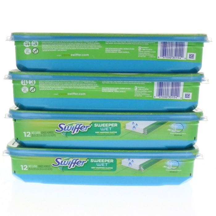 Swiffer #35154 Sweeper Wet Cloth Mop Refills 12ct ~ 4-Pack ~ 48 Refills Total