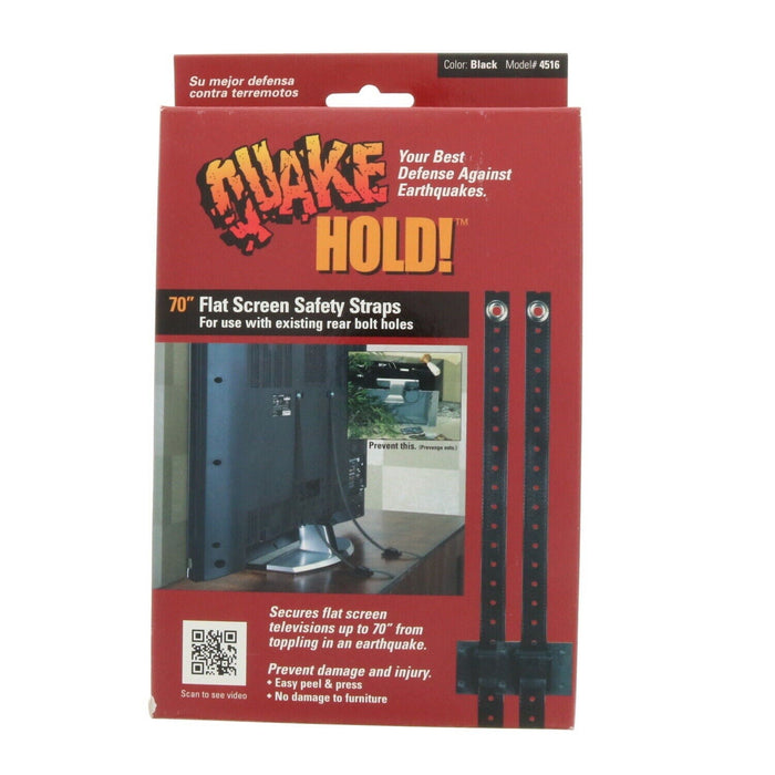 Ready America #4516 Quake Hold 70" Flat Screen TV Safety Straps Earthquakes Black