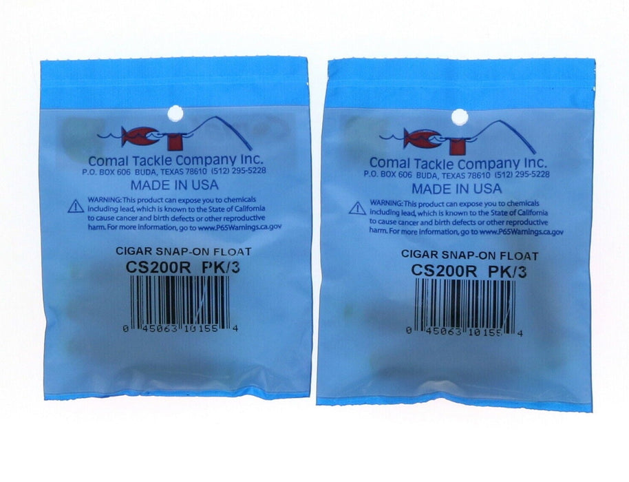 Comal Tackle #CS200R Cigar Snap On Float Fishing ~ 2 Pack ~ 6 Floats Total