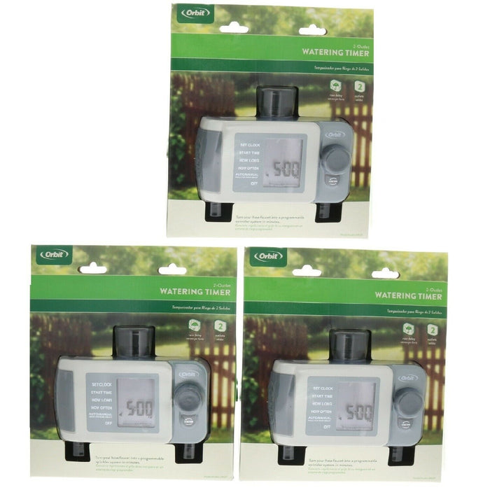 Orbit #24621-20 rA 2-Outlet Automatic Digital Water Timer Lawn Garden ~ 3-Pack