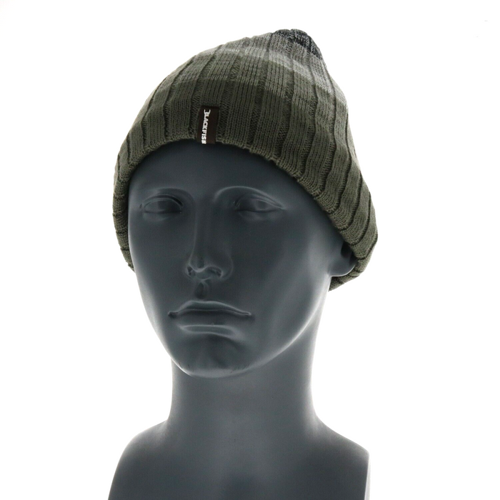 BlackFish #15743 Arid Waterproof Knit Beanie Hat ~ Black/Gray/Olive Striped