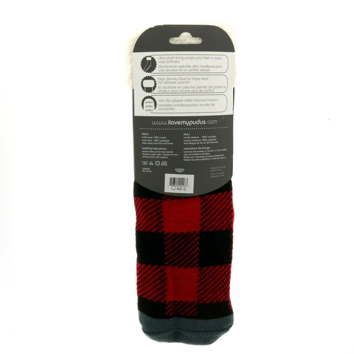 Pudus #LJ-RD-C Lumberjack Red Checkered Cozy Winter Ankle Slipper Socks for Women and Men