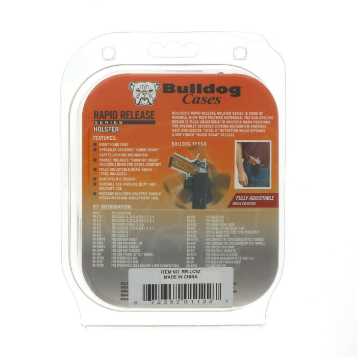 Bulldog #RR-LC9Z Rapid Release Polymer Paddle Holster Fits Ruger LC9 w/Laser Black