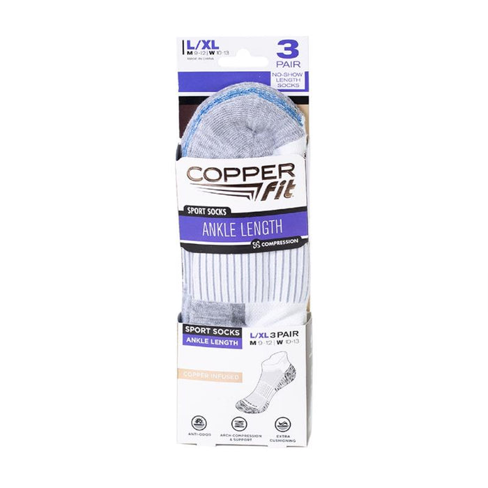 Copper Fit #CFSSWHLXL Unisex Sport L/XL Ankle Socks White