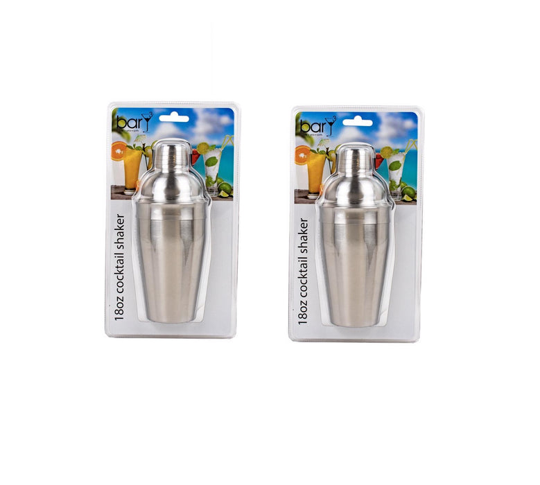 BarY3 #BAR-0761 18 oz Silver Stainless Steel Cocktail Shaker with Strainer ~ 2-Pack