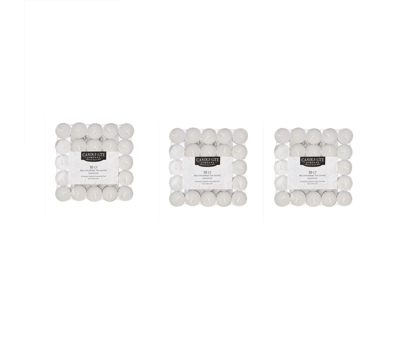 Candle-Lite #4231595 White Unscented Tea Lights Candle ~ 3-Pack