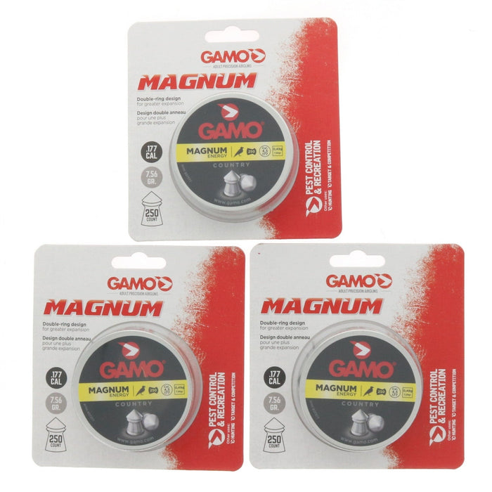 Gamo #6320224BL54 Magnum Double-Ring Point Pellets .177cal 250ct ~ 3-Pack ~ 750 Pellets Total