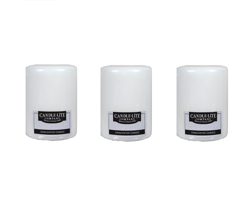 Candle-Lite #1593595 White No Scent Pillar Candle ~ 3-Pack