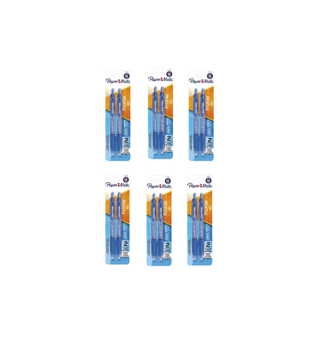 Paper Mate #2095466 Profile Gel Blue Retractable Gel Pen ~ 2 PER Package ~ 6-Packs ~ 12 TOTAL