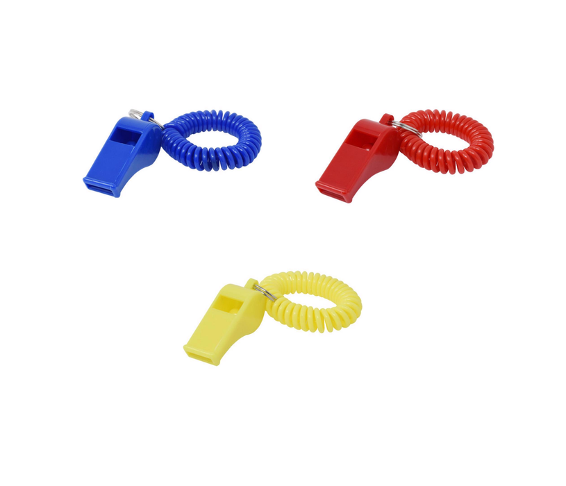 Hillman #701428 Plastic Assorted Sporting Whistle Wrist Coil Keychain ~ 3-Pack