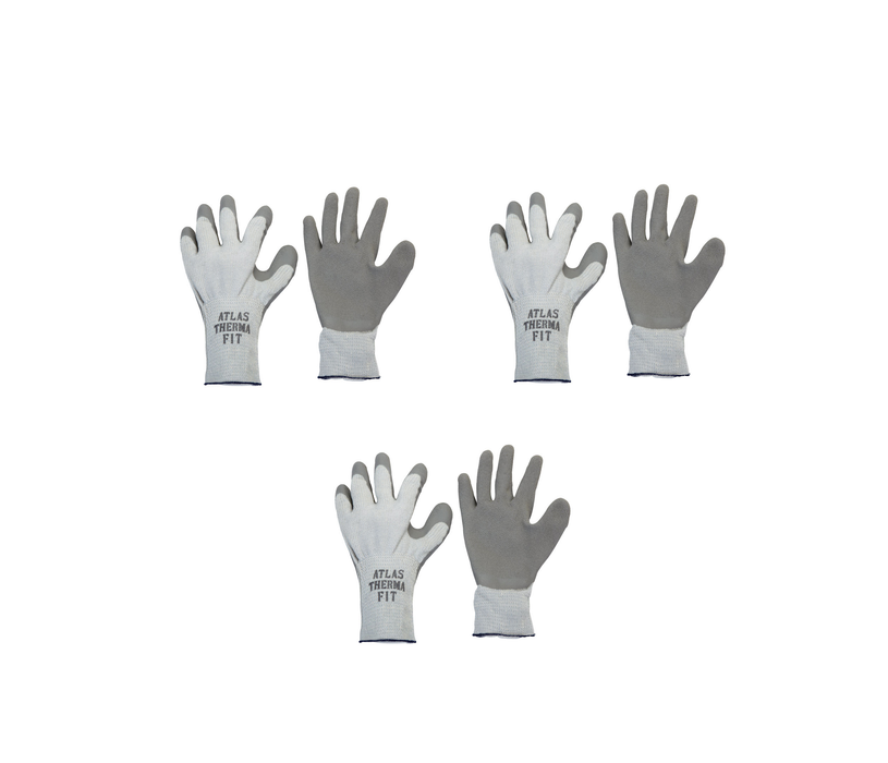 Atlas #451L-09.RT Therma Fit Unisex Indoor/Outdoor Cold Weather Work Gloves Gray L ~ 3-Pack