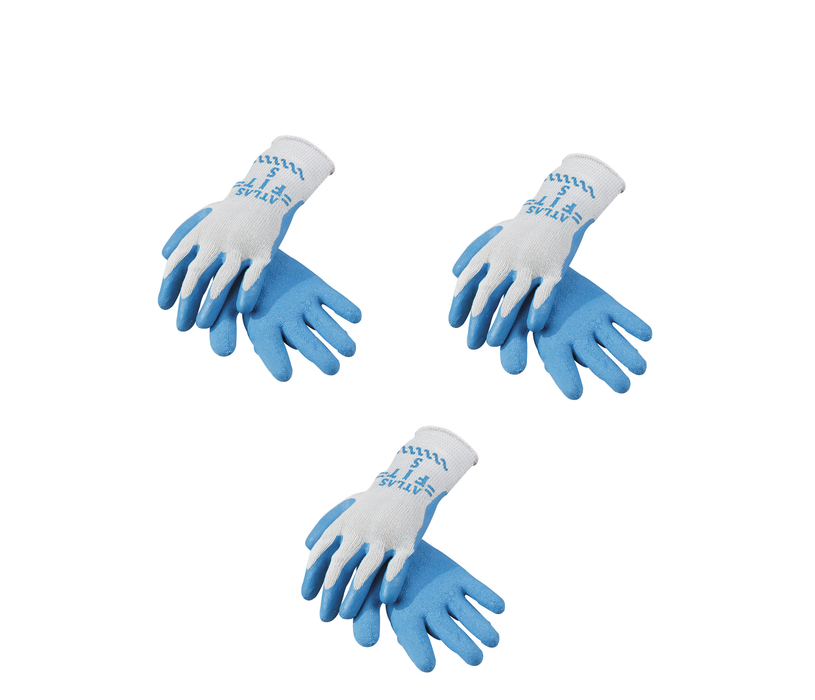 Atlas #300S-07.RT Fit Unisex Indoor/Outdoor Coated Work Gloves Blue/Gray S ~ 3-Pack