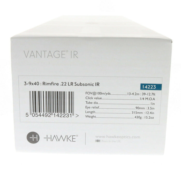 Hawke Vantage IR 3-9X40 : Rimfire .22 LR Subsonic IR Rifle Scope ~ #14223