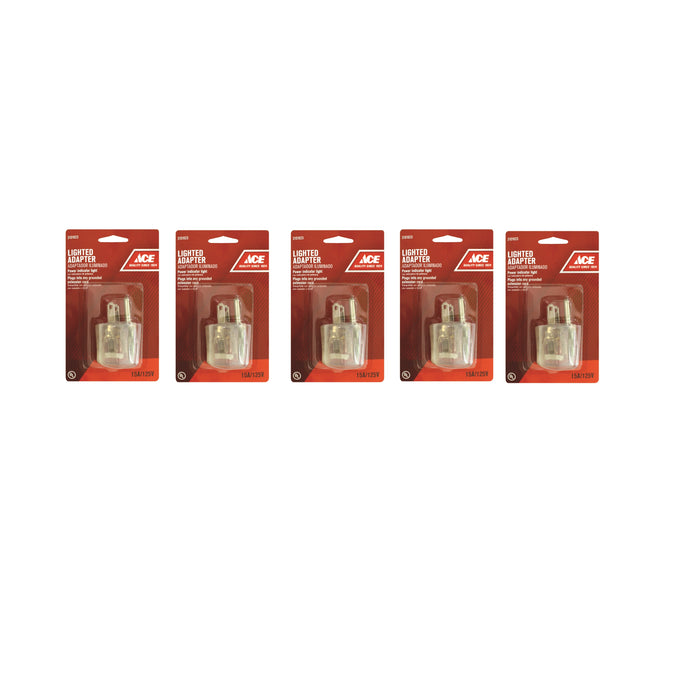 Ace Hardware #045A/16 Grounded 1 outlets Adapter w/Light t ~ 5-Pack