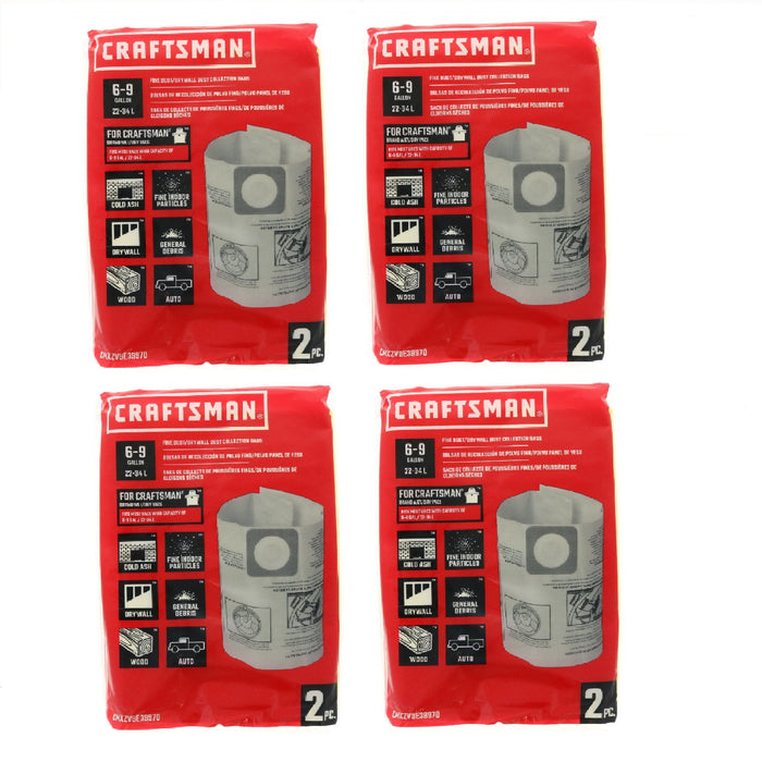 Craftsman #CMXZVBE39970 Fine Dust / Drywall Dust Collection Bags 6-9 Gallon Shop Vac Bags ~ 4-Pack ~ 8