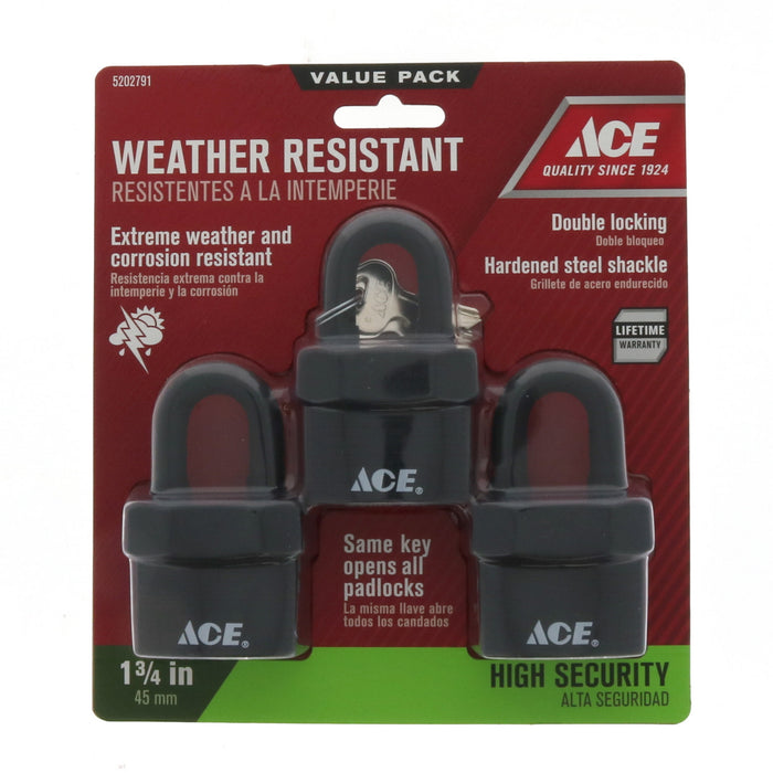 Ace Hardware #5202791 Double Locking Key Alike 3 Padlocks Weather Resistant