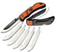 A group of Outdoor Edge 3.5" Razorlite EDC Orange Knife with a white background