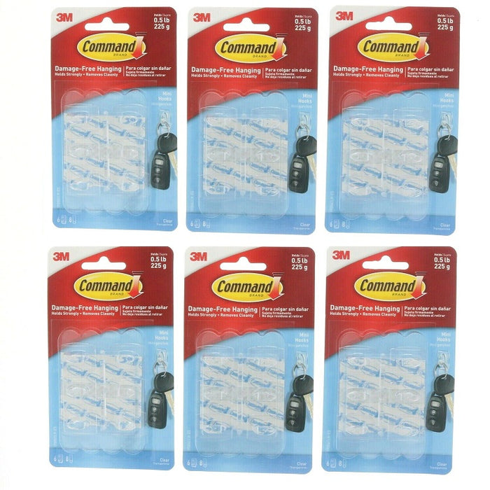 3M #17006CLR-ES Command Adhesive Mini Hanging Hooks ~ 6-Pack ~ 36 Hooks Total