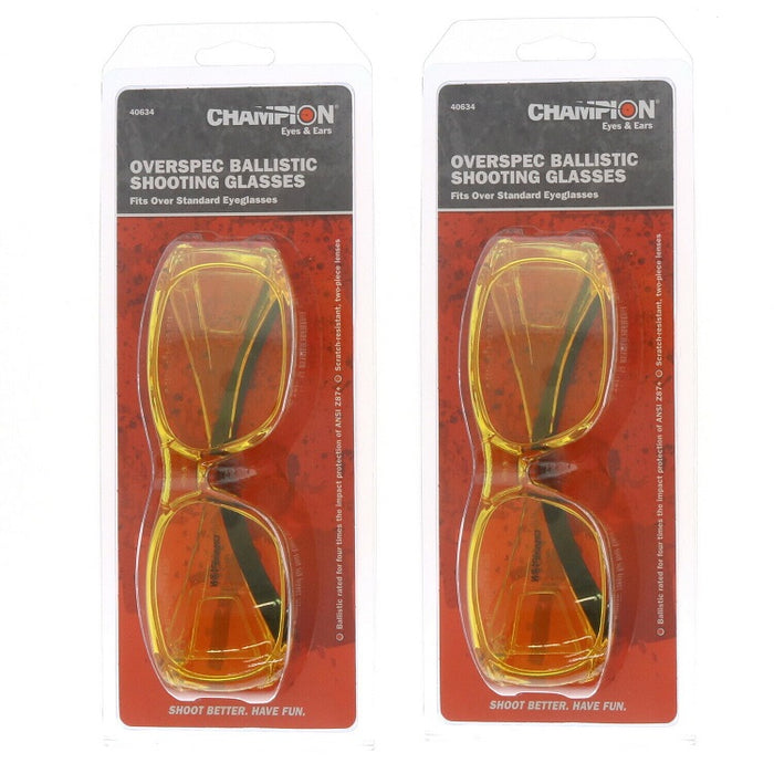 Champion #40634 Over Spec Ballistic Amber Shooting Glasses ~ 2-Pack