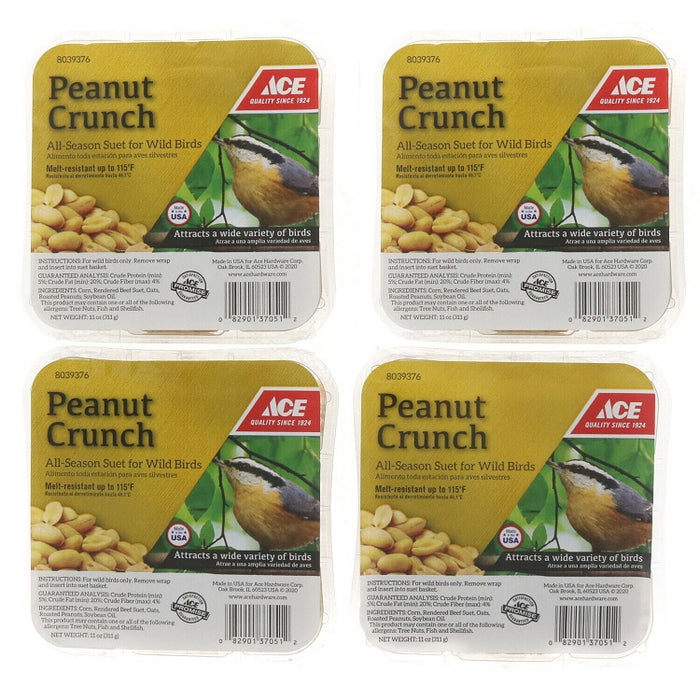 Heath #DD-18 All Season Wild Bird Suet Cake Peanut Crunch ~ 4-Pack