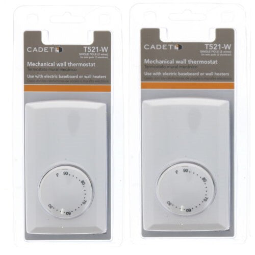 Cadet #T521-W Single Pole Thermostat Heating Dial ~ 2-Pack