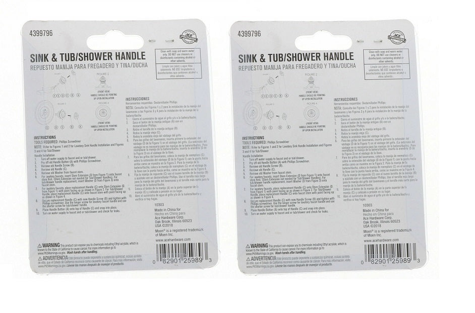 Ace Hardware #4399796 Moen Acrylic Sink Tub/Shower Replacement Faucet Handle ~ 2-Pack