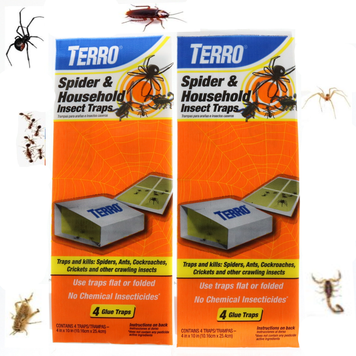 Terro #T3206 Spider &  Insect Traps Sticky Glue Traps ~ 2-Pack ~ 8 Traps Total