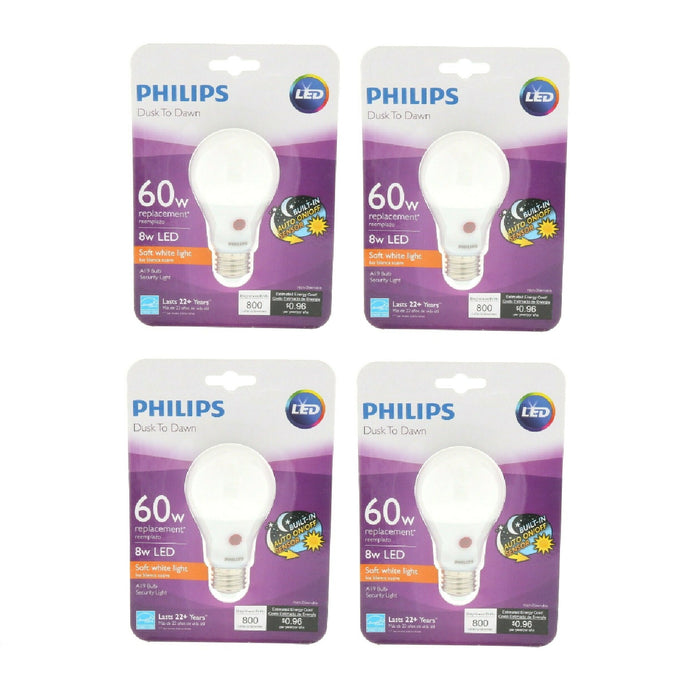Philips #466565 Dusk to Dawn 60W Replacement Soft White Light Bulb A19 ~ 4-Pack